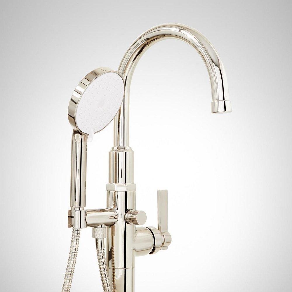 Signature Hardware Polished Nickel 10 gpm Floor Mount Tub Filler with Single Lever Handle and 1.8 gpm Handshower 