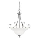 300W 3-Light Medium E-26 Pendant Light with Etched White Glass in Rubbed Silver