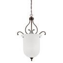 300W 3-Light Medium E-26 Pendant Light with Etched White Glass in Rubbed Bronze