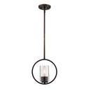60W 1-Light Medium E-26 Mini-Pendant Light with Clear Seeded Glass in Rubbed Bronze