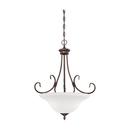 300W 3-Light Medium E-26 Pendant Light with Etched White Glass in Rubbed Bronze
