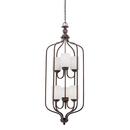 600W 6-Light Medium E-26 Pendant Light with Etched White Glass in Rubbed Bronze