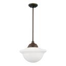 150W 1-Light Medium E-26 Pendant Light with Opal White and Schoolhouse Globe Glass in Rubbed Bronze