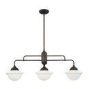 300W 3-Light Medium E-26 Pendant Light with Opal White and Schoolhouse Globe Glass in Rubbed Bronze