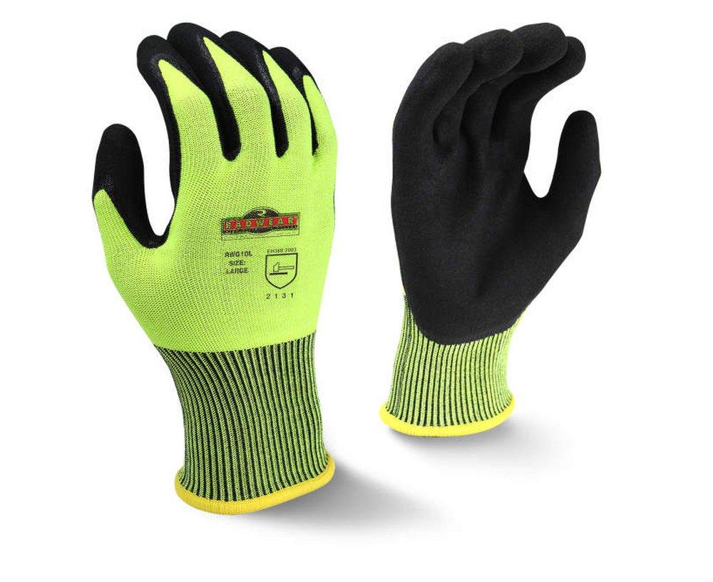 Radians Hi-Viz Yellow Plastic Assembly and Box Handling Utility Reusable Gloves in Hi-Viz Yellow and Black (Pack of 12) 