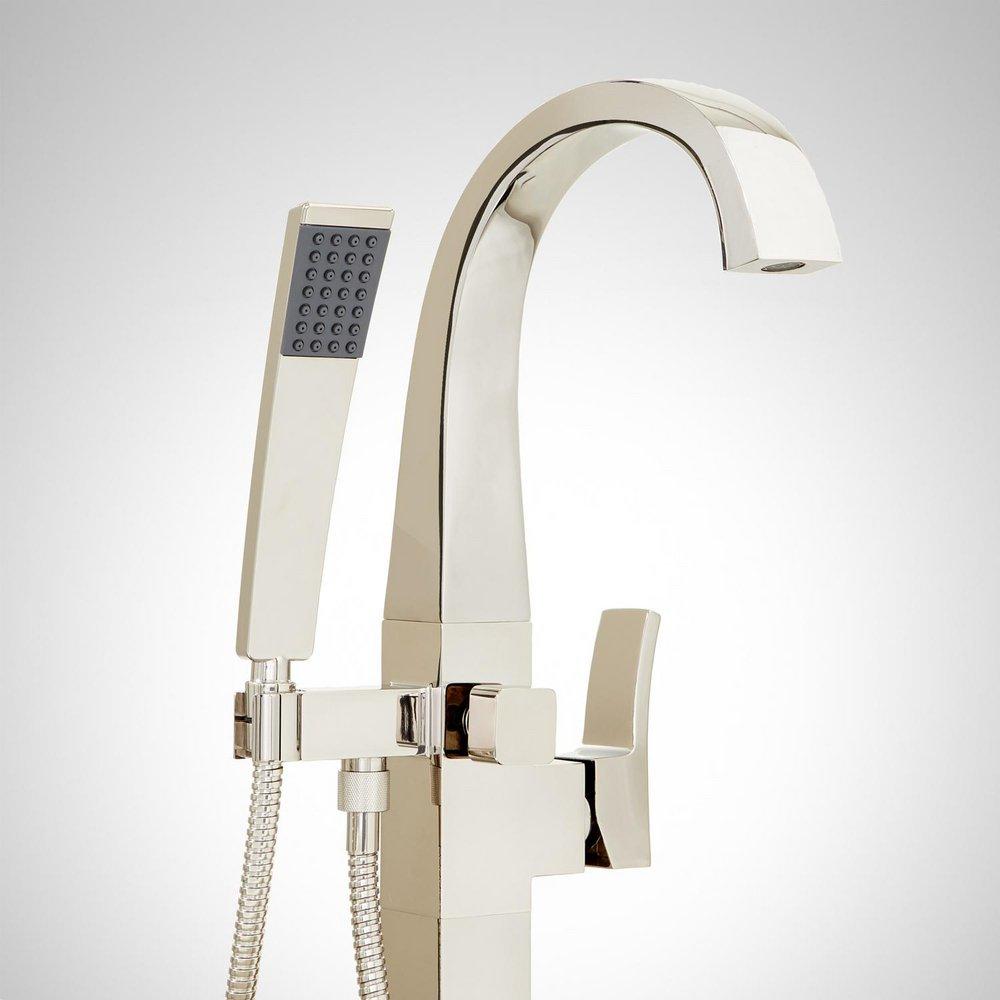 Signature Hardware Polished Nickel 1.8 gpm Floor Mount Tub Filler Faucet with Single Lever Handle 