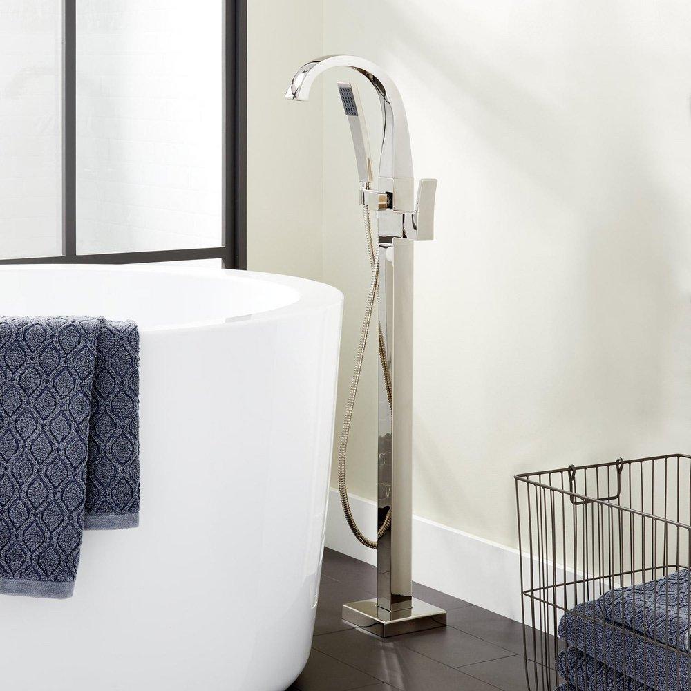 Signature Hardware Polished Nickel 1.8 gpm Floor Mount Tub Filler Faucet with Single Lever Handle 