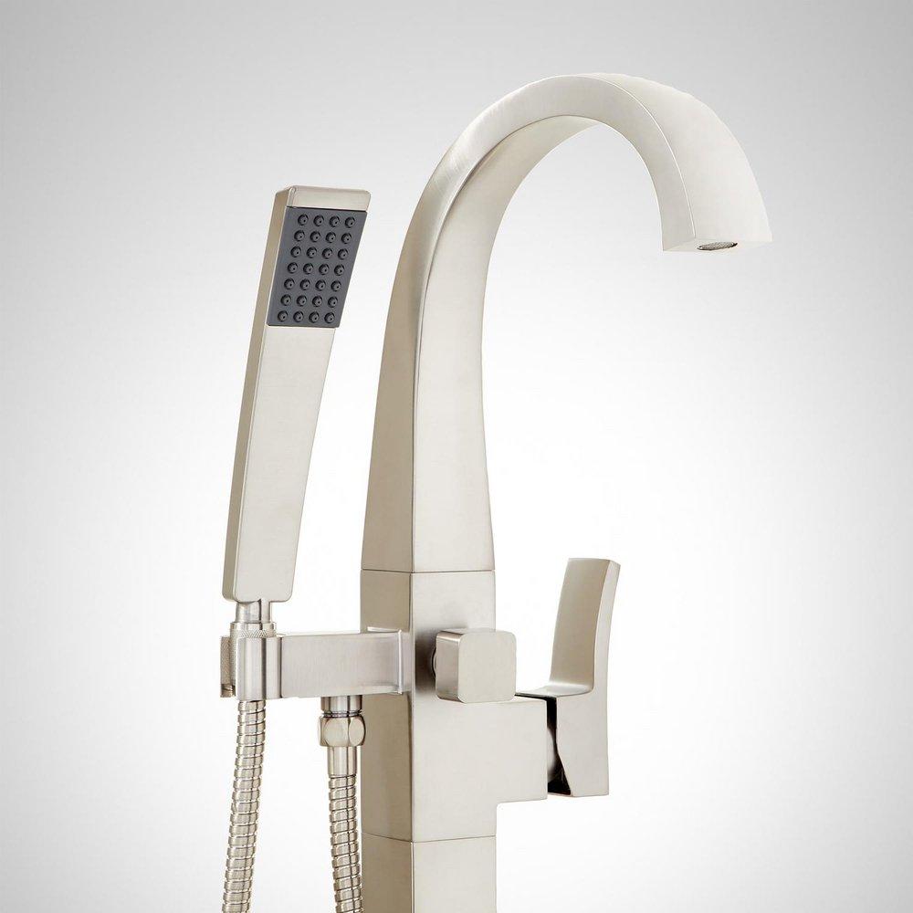 Signature Hardware Brushed Nickel 1.8 gpm Floor Mount Tub Filler Faucet with Single Lever Handle 
