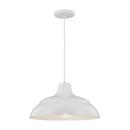 200W 1-Light Warehouse Cord Hung Outdoor Pendant in White