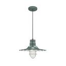 14 in. 100W 1-Light Medium E-26 Pendant Light with Inside Etched Glass in Satin Green