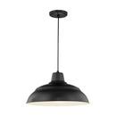 200W 1-Light Warehouse Cord Hung Outdoor Pendant in Satin Black