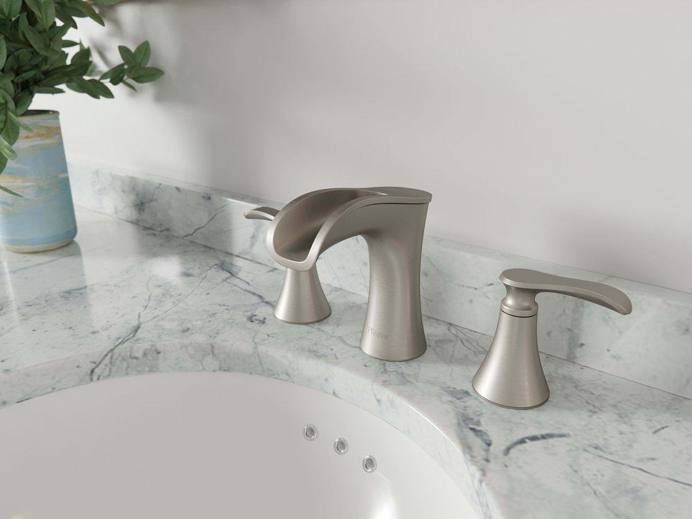 Pfister Polished Chrome Two Handle Widespread Bathroom Sink Faucet Lever Handle 