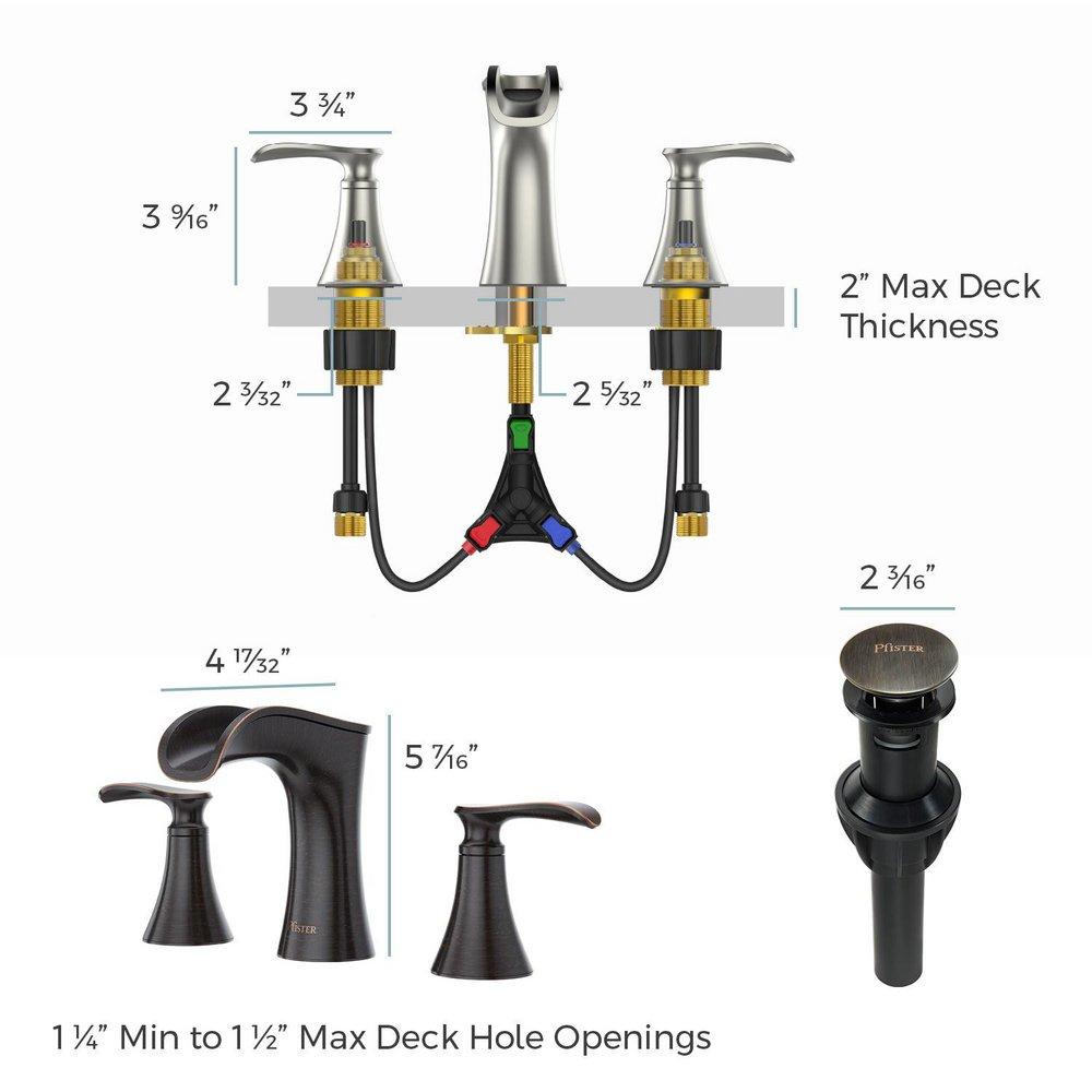 Pfister Polished Chrome Two Handle Widespread Bathroom Sink Faucet Lever Handle 