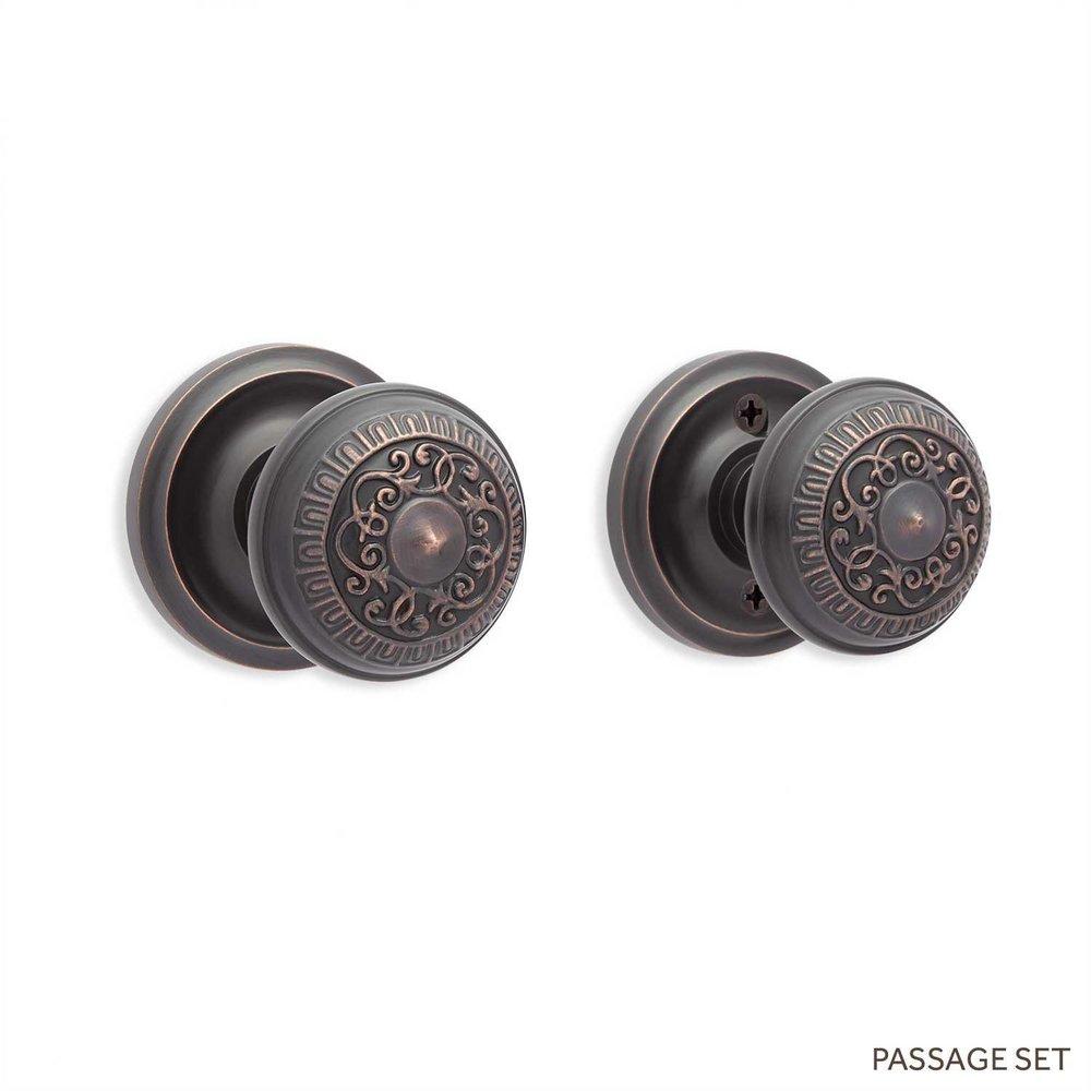 Signature Hardware Oil Rubbed Bronze Brass Round Passage Plate and Knob Set 