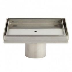 6 in. Square Shower Drain with Drain Flange in Brushed Stainless Steel