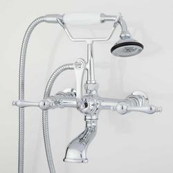 Three Handle Wall Mount Tub Filler with Hand Shower in Chrome