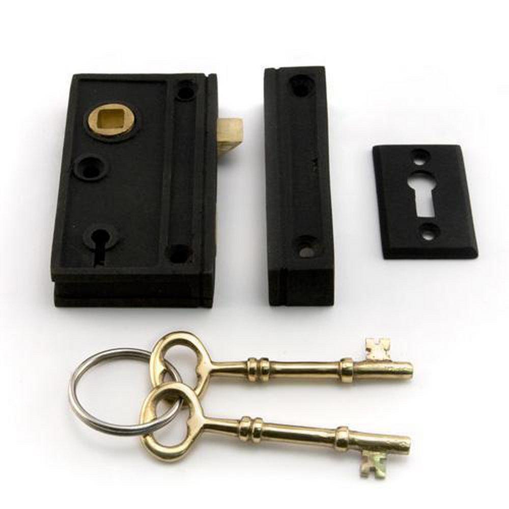 Signature Hardware Black Powder Coat Solid Brass Privacy Screen Door Left Hand Rim Lock Set 