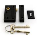 Solid Brass Privacy Screen Door Left Hand Rim Lock Set in Black Powder Coat