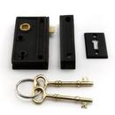 Signature Hardware Black Powder Coat Solid Brass Privacy Screen Door Left Hand Rim Lock Set 