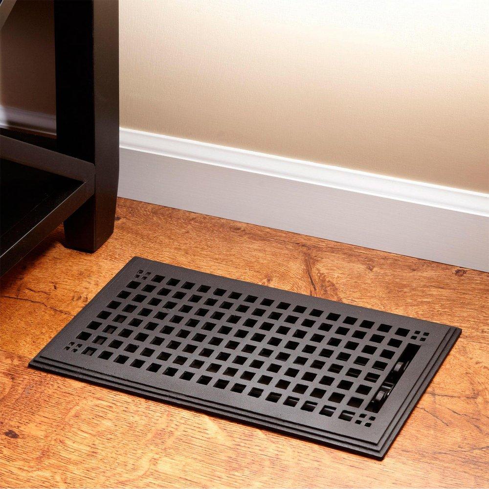 Signature Hardware Black Powder Coat 6 in. Residential Cast Iron Floor Register in Black Powder Coat 