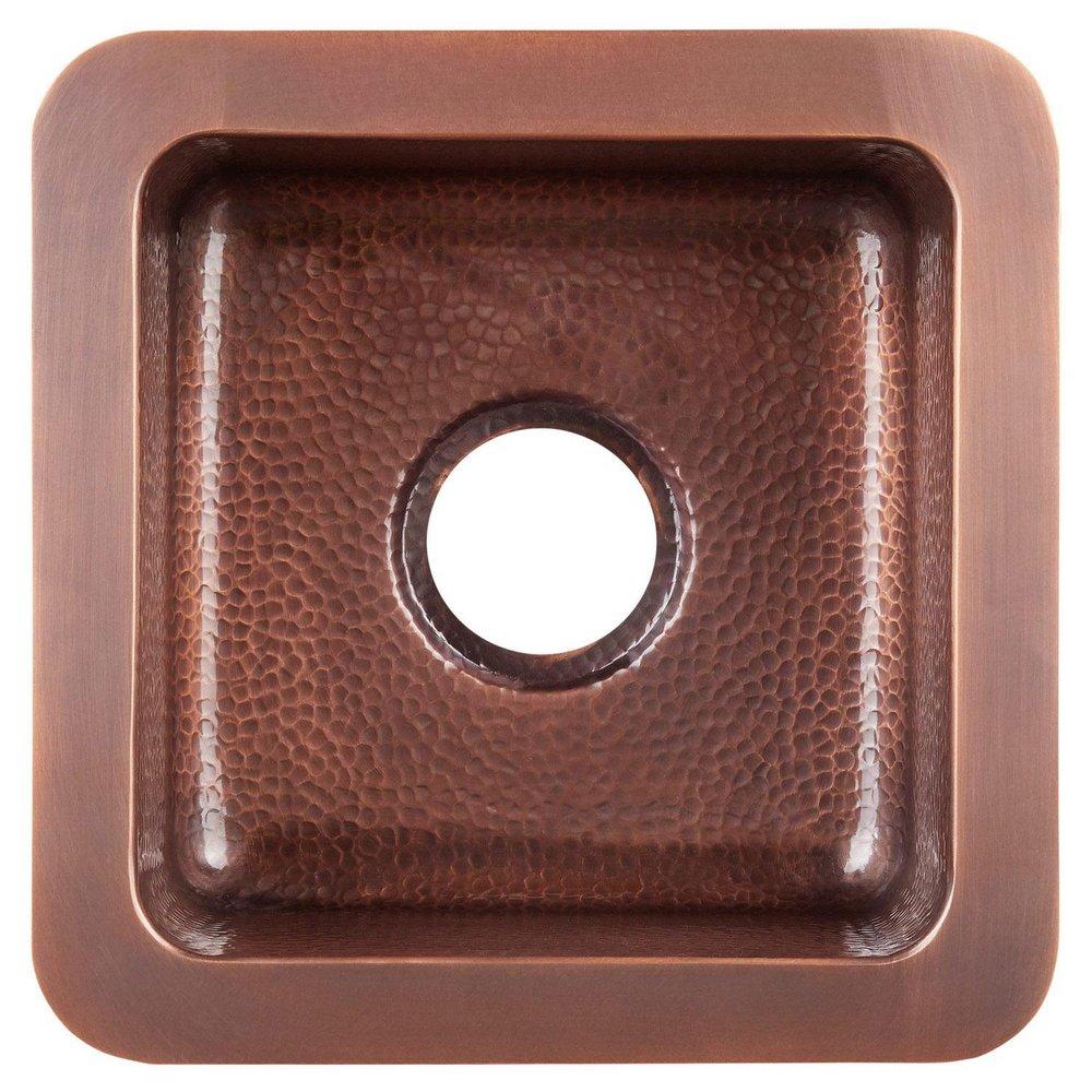 Signature Hardware Antique Copper 15 x 15 in. No Hole Copper Single Bowl Drop-in Kitchen Sink 