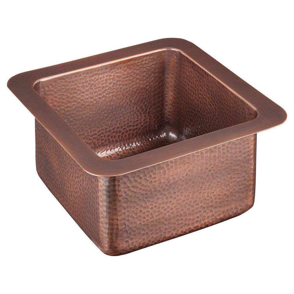 Signature Hardware Antique Copper 15 x 15 in. No Hole Copper Single Bowl Drop-in Kitchen Sink 