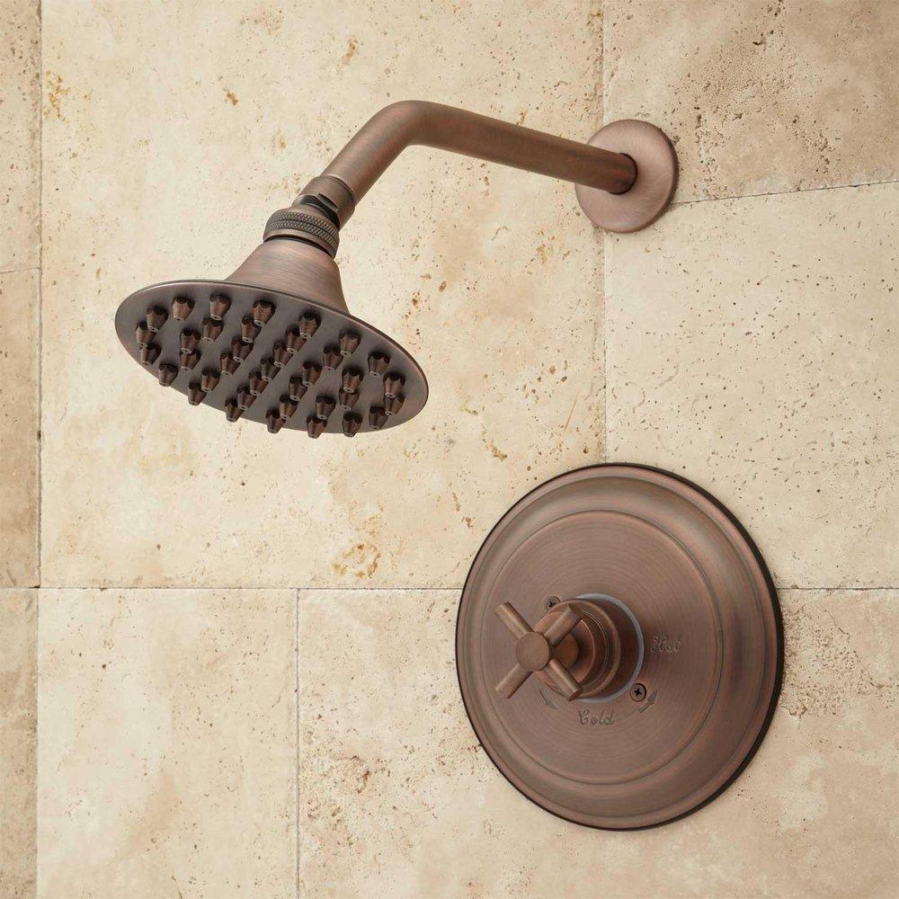 CAMBRIDGE RAINFALL SHOWER SET - MODERN CROSS HANDLE - 10" ARM - OIL RUBBED BRONZE 