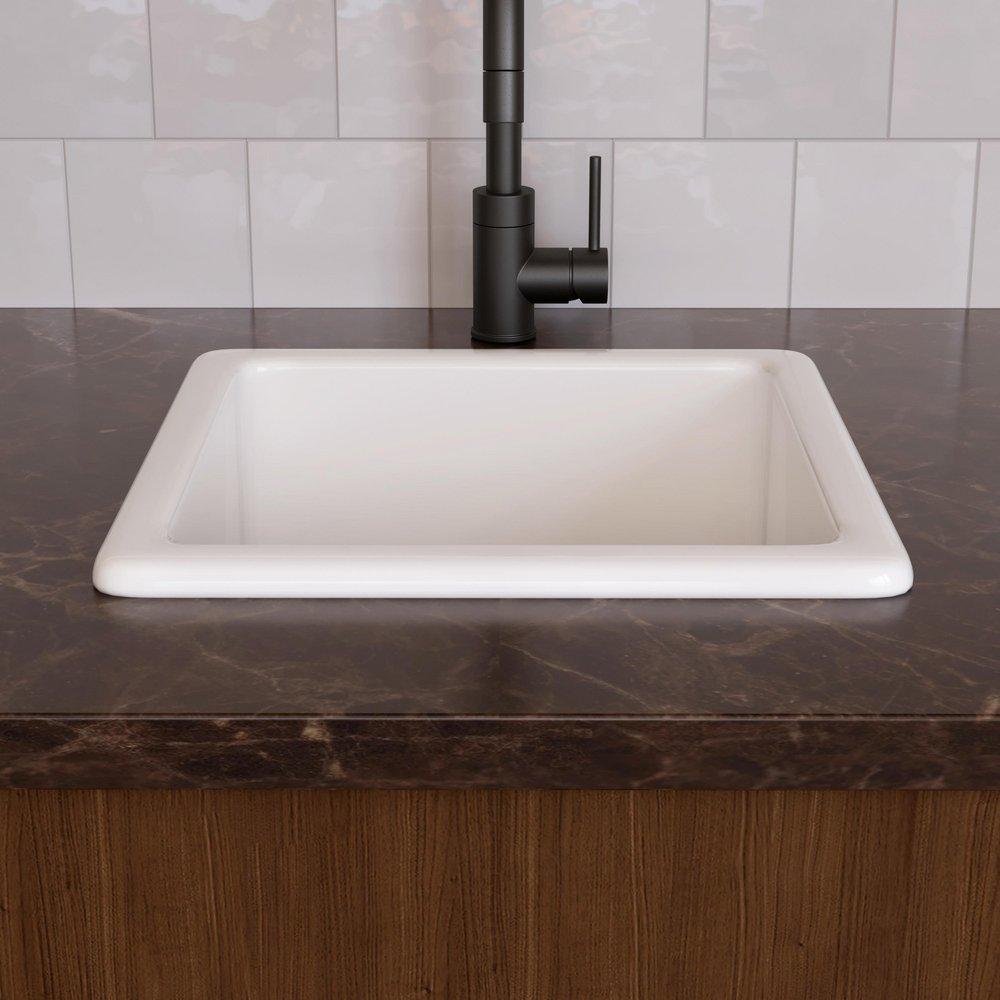 Signature Hardware White 18-1/8 x 18-1/8 in. Undermount Fireclay Bar Sink 