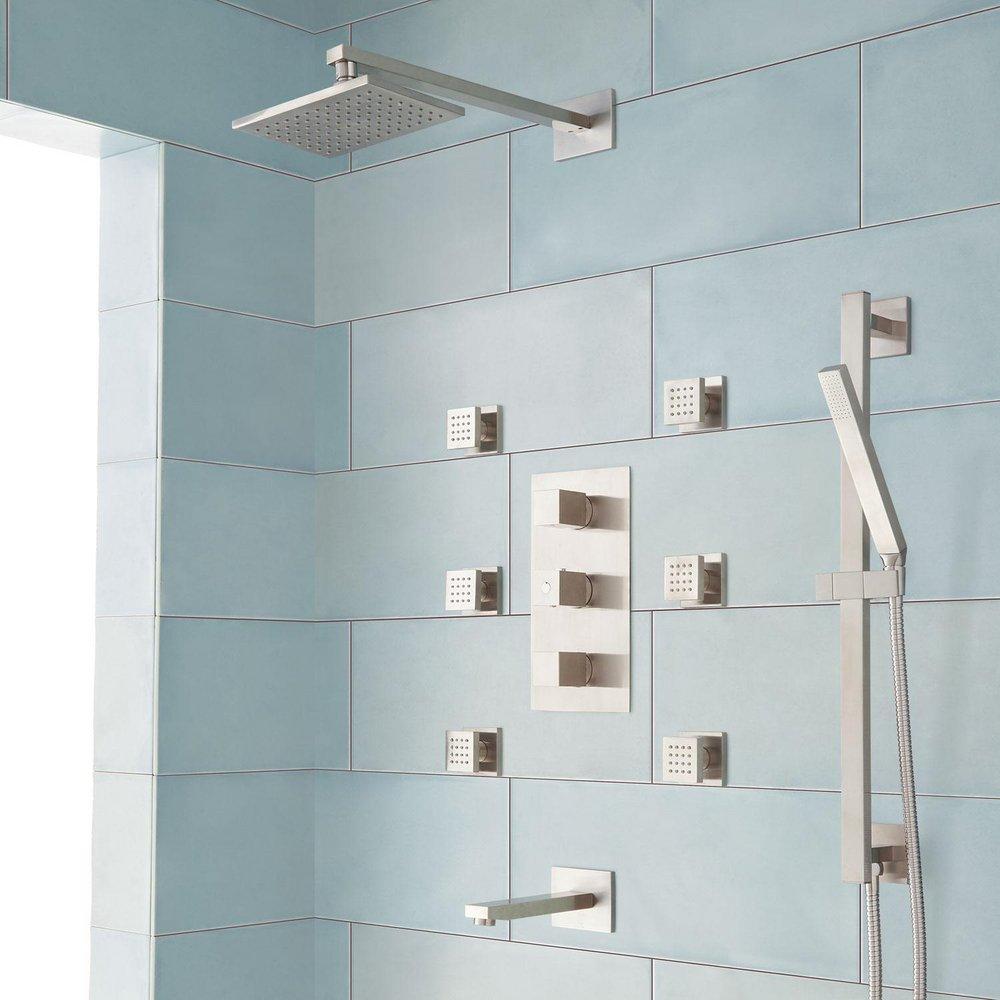 Signature Hardware Brushed Nickel Three Handle Single Function Shower System 