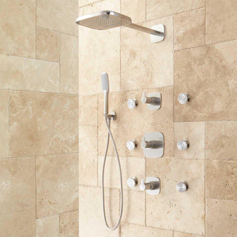 ARIN THERMOSTATIC SHOWER SYSTEM WITH HAND SHOWER & 6 BODY SPRAYS - BRUSHED NICKEL 