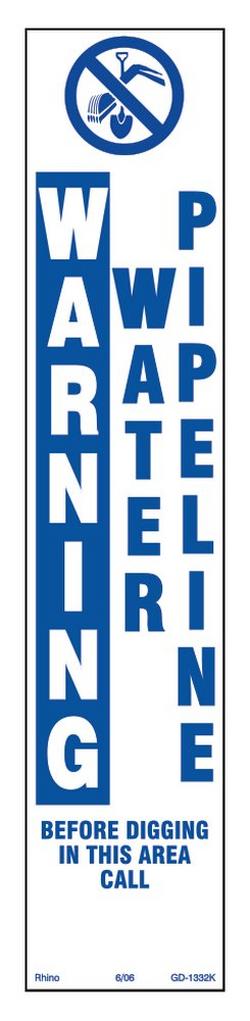 Warning Water Pipeline Decal in Blue and White