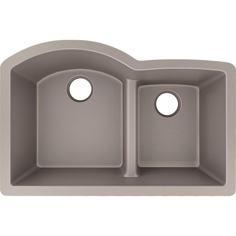 Elkay Silvermist 32-1/2 x 20 in. No Hole Composite Double Bowl Undermount Kitchen Sink 
