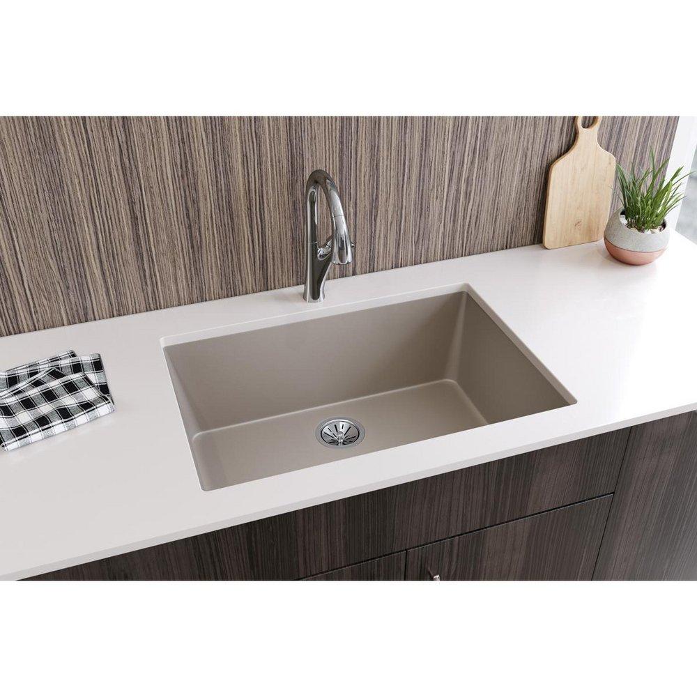 Elkay Silvermist 33 x 18-7/16 in. No Hole Composite Single Bowl Undermount Kitchen Sink 