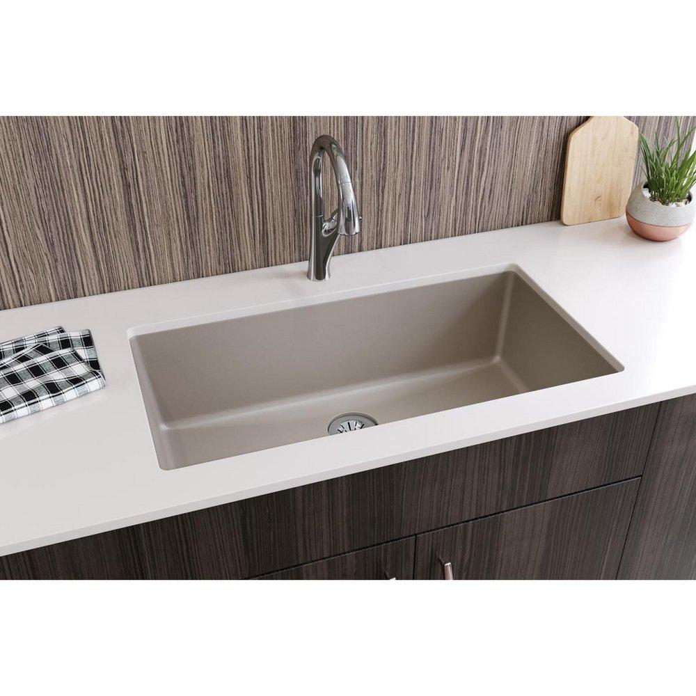 Elkay Silvermist 35-7/8 x 17 in. No Hole Composite Single Bowl Undermount Kitchen Sink 