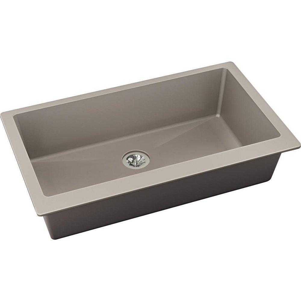 Elkay Silvermist 35-7/8 x 17 in. No Hole Composite Single Bowl Undermount Kitchen Sink 