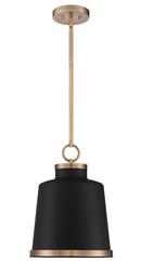60W 1-Light Medium E-26 Pendant in Matte Black with Aged Brass