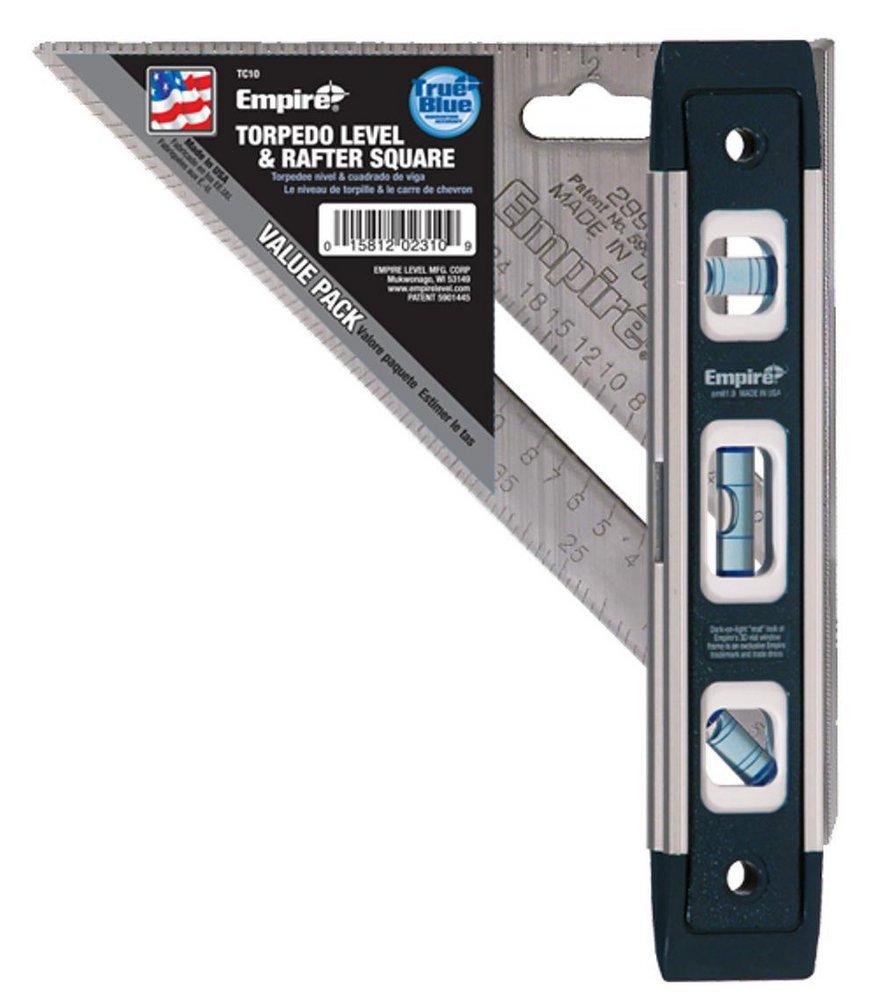 Empire Level Silver/Blue Magnetic Torpedo Level and 7 in. Aluminum Rafter Square Combo 