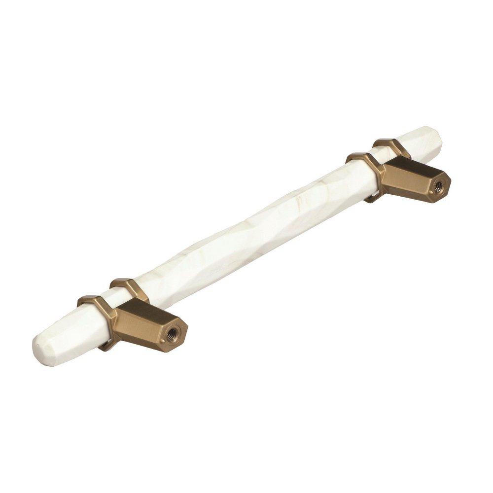Carrione 5-1/16 in (128 mm) Center-to-Center Marble White/Golden Champagne Cabinet Pull 