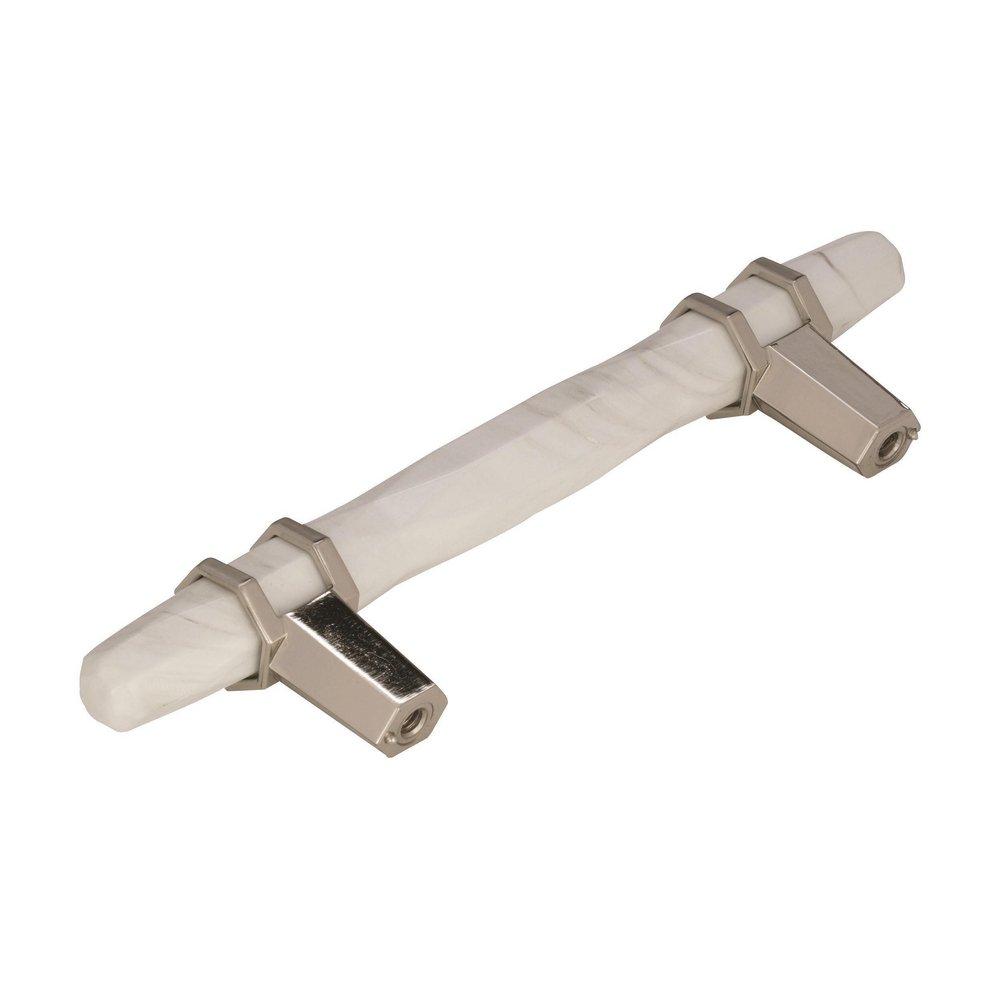 Carrione 3-3/4 in (96 mm) Center-to-Center Marble White/Polished Nickel Cabinet Pull 