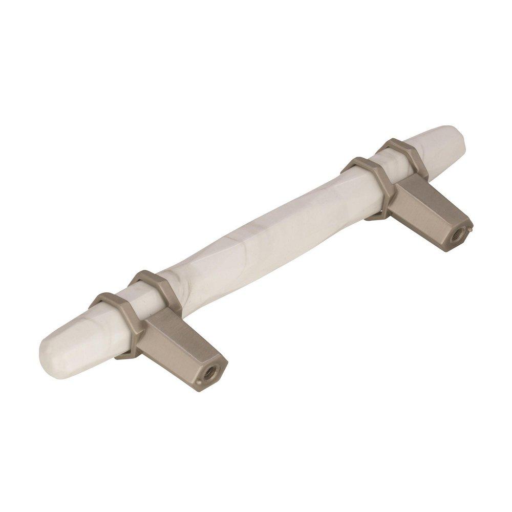Carrione 3-3/4 in (96 mm) Center-to-Center Marble White/Satin Nickel Cabinet Pull 