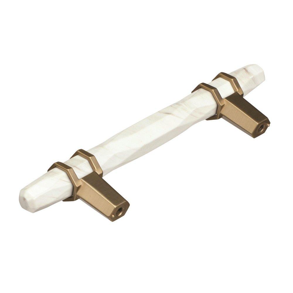 Carrione 3-3/4 in (96 mm) Center-to-Center Marble White/Golden Champagne Cabinet Pull 