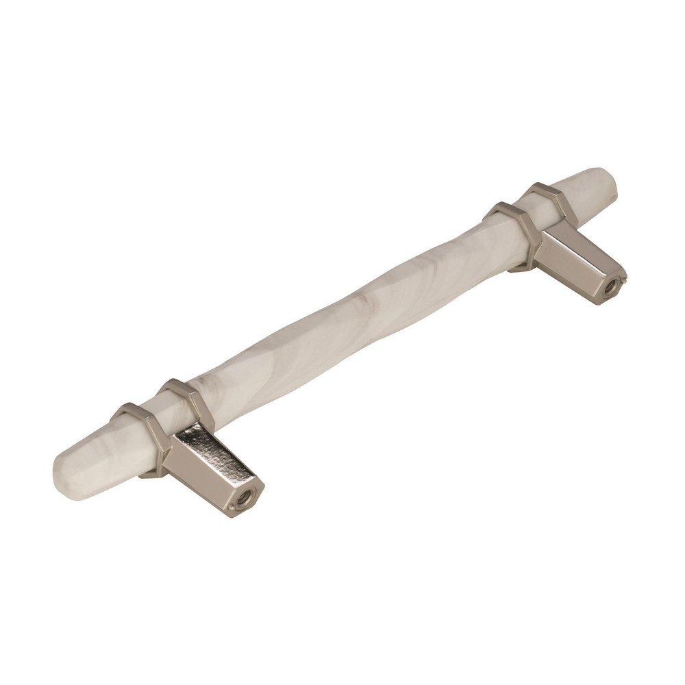 Carrione 5-1/16 in (128 mm) Center-to-Center Marble White/Polished Nickel Cabinet Pull 