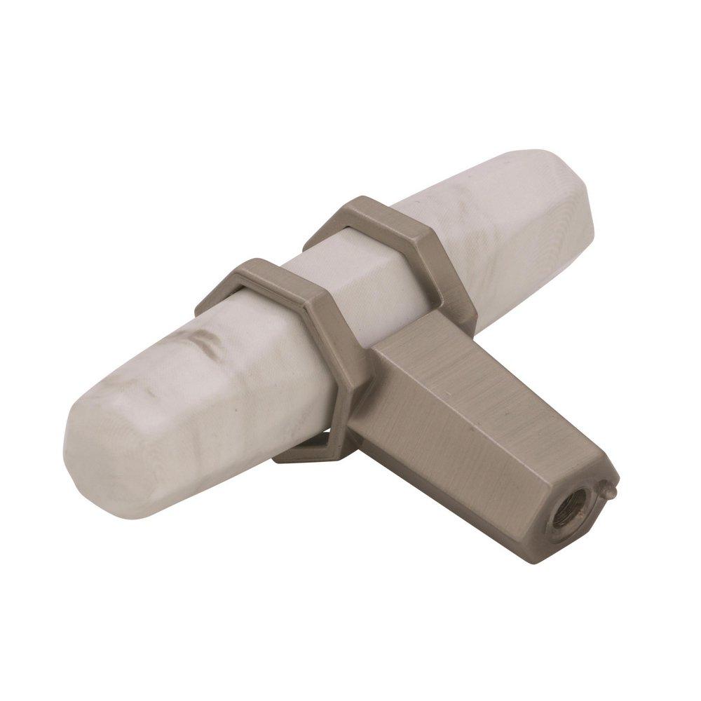 Carrione 2-1/2 in (64 mm) Length Marble White/Satin Nickel Cabinet Knob 