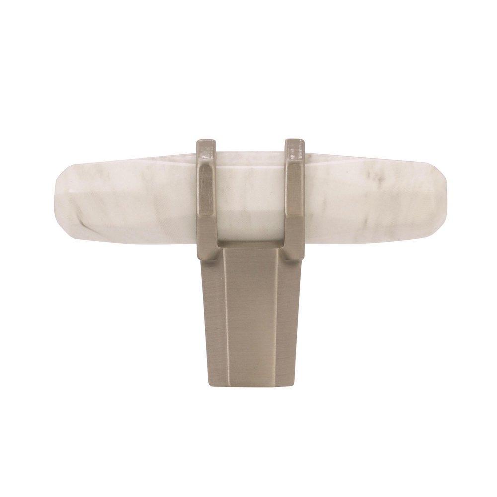 Carrione 2-1/2 in (64 mm) Length Marble White/Satin Nickel Cabinet Knob 