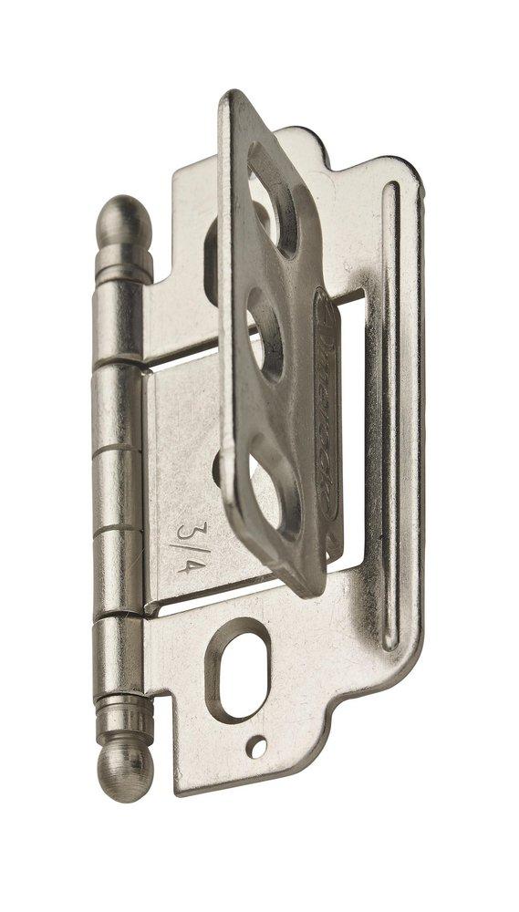 Amerock Satin Nickel 3/4 in (19 mm) Door Thickness Full Inset, Partial Wrap, Ball Tip Satin Nickel Hinge 