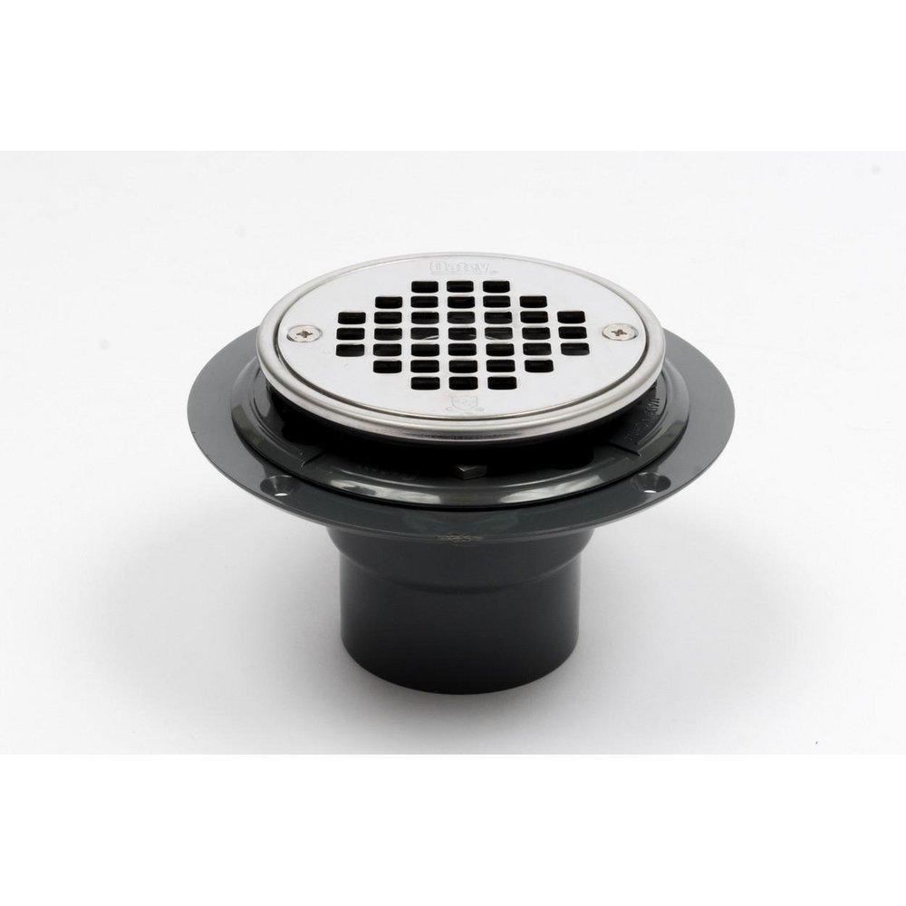 Oatey® Grey PVC Round Low Profile Drain with Stainless Steel Screw-in Strainer and Ring 