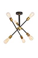 Living District Black/Brass AXEL COLLECTION FLUSHMOUNT D17.1 H16.6 LT:6 BLACK AND BRASS FINISH 