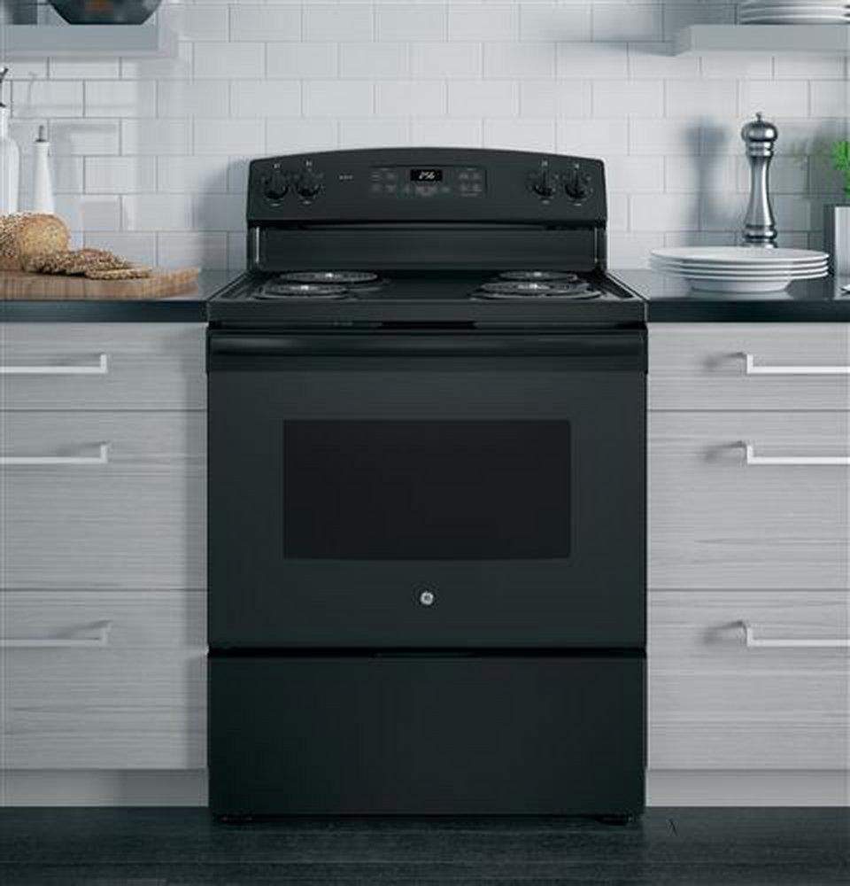 GE&reg; Black 30 in. Electric 4-Burner Coil Freestanding Range 
