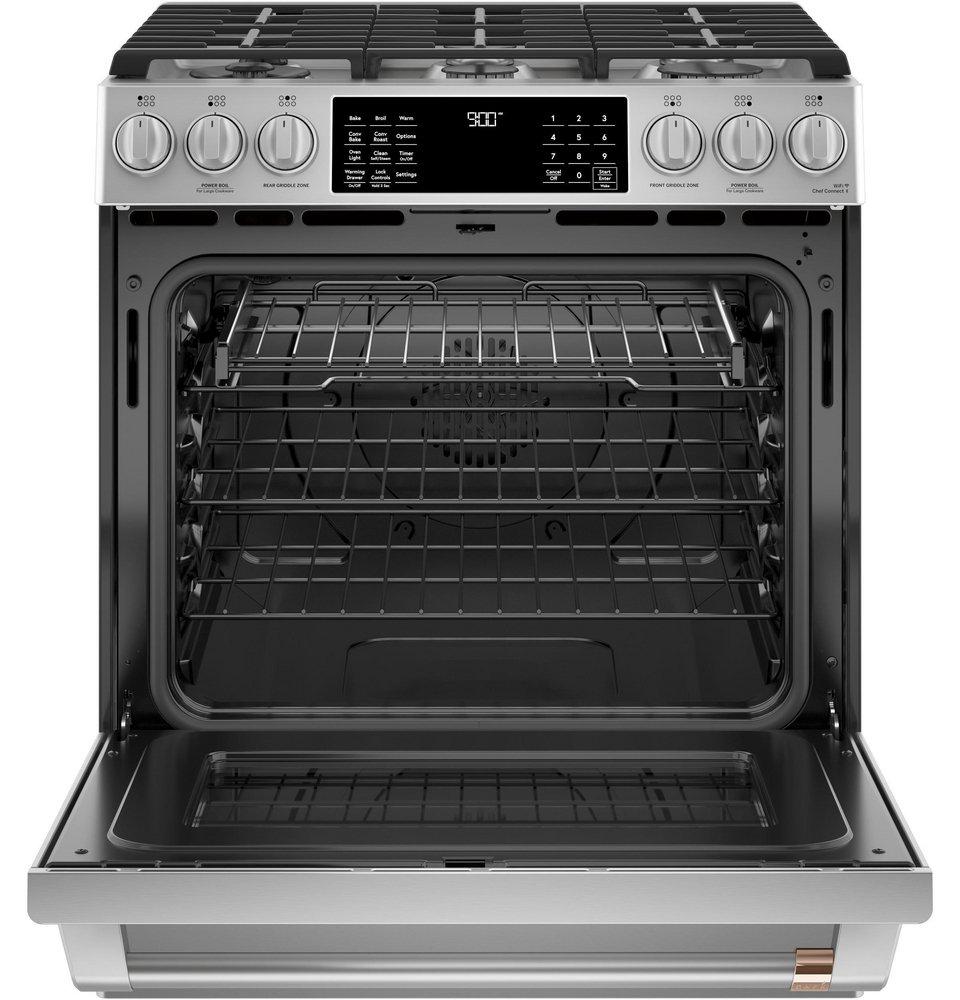 Cafe™ Stainless Steel 29-7/8 in. Dual Fuel 6-Burner Sealed Slide-in Range 