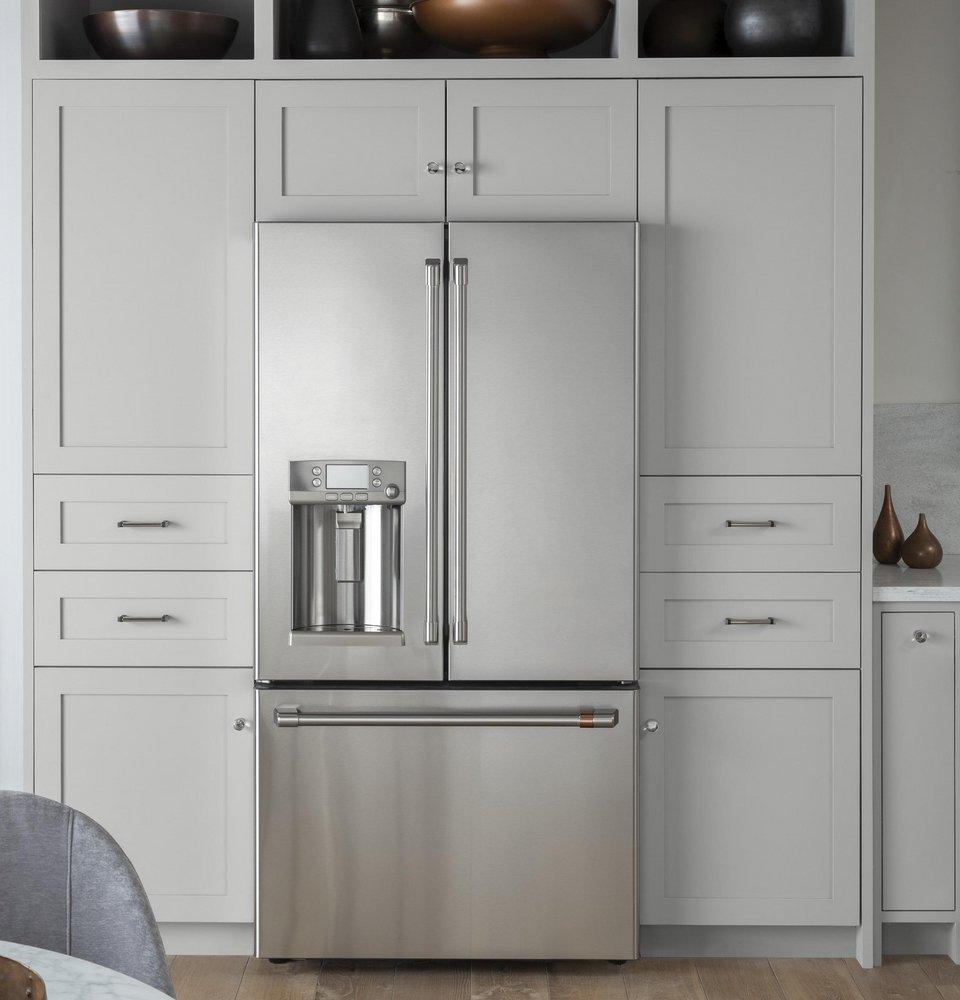 Cafe&trade; Stainless Steel 35-3/4 in. 14.92 cu. ft. Counter Depth and French Door Refrigerator 